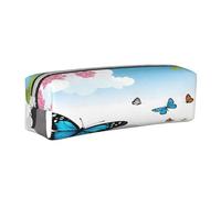 JAYWIS (Butterfly) Print Leather Pencil Case with Zipper Handmade Crossgrain,Compact for School,Office & Travel
