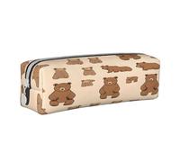 JAYWIS (Cartoon Cute Bear) Print Leather Pencil Case with Zipper Handmade Crossgrain,Compact for School,Office & Travel