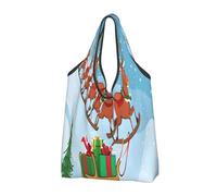 JAYWIS Christmas deer -Print Shopping Bags Reusable - Compact Eco-Friendly Tote For Groceries & Travel, Long-Lasting, Holds 35lbs.