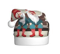 JAYWIS Christmas Gnomes -Print Adult Plush Christmas Hat Santa Style Pom-Pom, Warm Soft Holiday Headwear For Parties Christmas Celebration.
