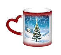 JAYWIS Christmas Trees -Print Heat Sensitive Color Changing Mug with Star Design for Office Home Use Ceramic Cup Gift Idea. Red