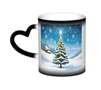 JAYWIS Christmas Trees -Print Heat Sensitive Color Changing Mug with Star Design for Office Home Use Ceramic Cup Gift Idea. Black