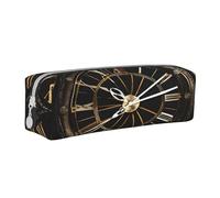 JAYWIS (Clock Gear) Print Leather Pencil Case with Zipper Handmade Crossgrain,Compact for School,Office & Travel