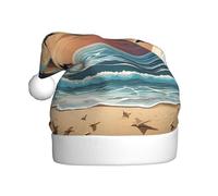 JAYWIS Coconut Palm Tree Sandy Beach -Print Adult Plush Christmas Hat Santa Style Pom-Pom, Warm Soft Holiday Headwear For Parties Christmas Celebration.
