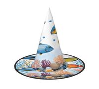 JAYWIS color fish in the sea -Print Full Coverage Halloween Hat Adult - Packable Witch Headwear For Renaissance Fairs, Gothic Parties & Festivals