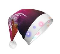 JAYWIS Color Music Notes -Print Adult Plush Light-Up Christmas Hat Led Effects, Festive Santa Headwear For Parties Gatherings Events.