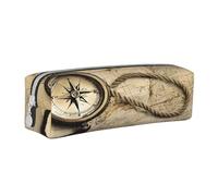 JAYWIS (Compass Map) Print Leather Pencil Case with Zipper Handmade Crossgrain,Compact for School,Office & Travel