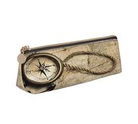 JAYWIS (Compass Map) Print Triangular Leather Pencil Case-Crossgrain Organizer for School, Office & Travel,Premium Zipper Design