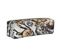 JAYWIS (Cool Steampunk Gears) Print Leather Pencil Case with Zipper Handmade Crossgrain,Compact for School,Office & Travel