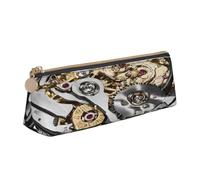 JAYWIS (Cool Steampunk Gears) Print Triangular Leather Pencil Case-Crossgrain Organizer for School, Office & Travel,Premium Zipper Design