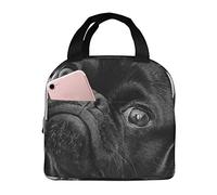 JAYWIS Cute Black Pug Dog Print Lunch Bags for Women for Work,Large Capacity Lunch Tote Bag,Lunch Box Container for Work School Office