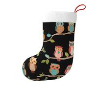 JAYWIS Cute Brown Cartoon Owls -Print Reversible Knitted Christmas Stocking For Festive Decor, Family Gatherings & Storage.
