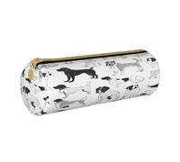 JAYWIS (Cute Dachshund Dog) Print Leather Pencil Case with Zipper Crossgrain Design, Compact Cylinder Organizer for School,Office & Travel