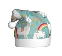JAYWIS Cute Llama -Print Adult Plush Christmas Hat Santa Style Pom-Pom, Warm Soft Holiday Headwear For Parties Christmas Celebration.