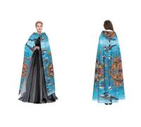 JAYWIS Dolphins Sea Turtle Octopus Coral Reef -Print Budget Hooded Cloak For Adults - Adjustable Cape Halloween Costumes, Festivals & Gothic Events