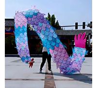 JAYWIS Dragon Poi Colorful Scale Dance Dragon Poi Kite, Washable Dragon Streamer Set with 3D Real-Like Dragon Head, Outdoor Physical Training Art Dance Flag (Color : Blue, Size : 6 m (20 ft))
