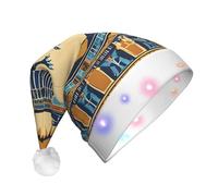 JAYWIS Egyptian Scarab -Print Adult Plush Light-Up Christmas Hat Led Effects, Festive Santa Headwear For Parties Gatherings Events.