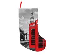JAYWIS England UK Retro London Telephone -Print 18 Inch Patchwork Christmas Stockings - Large Holiday Decor With Hanging Loop For Festive Home Gift Giving.