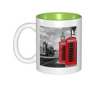 JAYWIS England UK Retro London Telephone -Print Inner Color Ceramic Mugs, Custom Colored Interior for Home Office Cafe, Dishwasher & Microwave Safe Coffee Cups Green