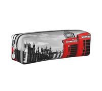 JAYWIS (England UK Retro London Telephone) Print Leather Pencil Case with Zipper Handmade Crossgrain,Compact for School,Office & Travel