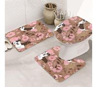 JAYWIS English Bulldogs -Print Flannel Bathroom Rug Set 31.5x20 Inch, Non-Slip 3 Piece Soft Mat for Floor, Toilet & Sink Area