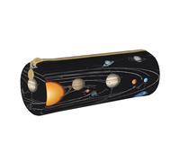 JAYWIS (Exploring The Solar System) Print Leather Pencil Case with Zipper Crossgrain Design, Compact Cylinder Organizer for School,Office & Travel