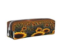 JAYWIS (Farm Sunflowers) Print Leather Pencil Case with Zipper Handmade Crossgrain,Compact for School,Office & Travel