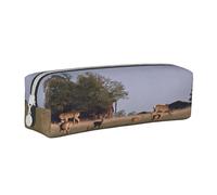 JAYWIS (Farm with Deer) Print Leather Pencil Case with Zipper Handmade Crossgrain,Compact for School,Office & Travel