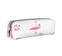 JAYWIS (Flamingos on White) Print Leather Pencil Case with Zipper Handmade Crossgrain,Compact for School,Office & Travel