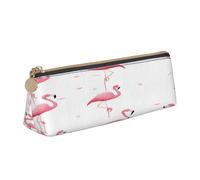 JAYWIS (Flamingos on White) Print Triangular Leather Pencil Case-Crossgrain Organizer for School, Office & Travel,Premium Zipper Design