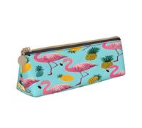 JAYWIS (Flamingos) Print Triangular Leather Pencil Case-Crossgrain Organizer for School, Office & Travel,Premium Zipper Design