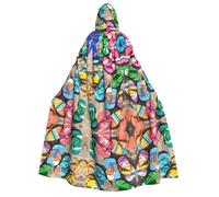 JAYWIS Flip-Flops on a Sandy Beach -Print Adult Hooded Halloween Cloak - Printed Full-Length Cape For Festivals, Gothic Events & Costume Parties