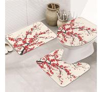 JAYWIS Floral -Print Flannel Bathroom Rug Set 31.5x20 Inch, Non-Slip 3 Piece Soft Mat for Floor, Toilet & Sink Area
