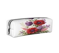 JAYWIS (Flower) Print Leather Pencil Case with Zipper Handmade Crossgrain,Compact for School,Office & Travel