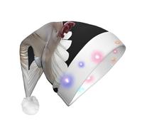 JAYWIS Flying Dove -Print Adult Plush Light-Up Christmas Hat Led Effects, Festive Santa Headwear For Parties Gatherings Events.