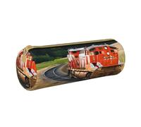 JAYWIS (Freight Train) Print Leather Pencil Case with Zipper Crossgrain Design, Compact Cylinder Organizer for School,Office & Travel