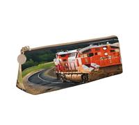 JAYWIS (Freight Train) Print Triangular Leather Pencil Case-Crossgrain Organizer for School, Office & Travel,Premium Zipper Design