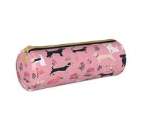 JAYWIS (French Bulldog and Flowers) Print Leather Pencil Case with Zipper Crossgrain Design, Compact Cylinder Organizer for School,Office & Travel