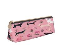 JAYWIS (French Bulldog and Flowers) Print Triangular Leather Pencil Case-Crossgrain Organizer for School, Office & Travel,Premium Zipper Design