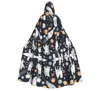 JAYWIS Fun cat Astronaut -Print Adult Hooded Halloween Cloak - Printed Full-Length Cape For Festivals, Gothic Events & Costume Parties