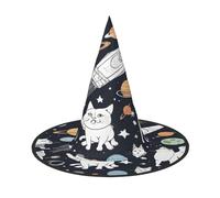 JAYWIS Fun cat Astronaut -Print Full Coverage Halloween Hat Adult - Packable Witch Headwear For Renaissance Fairs, Gothic Parties & Festivals