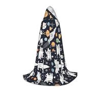 JAYWIS Fun cat Astronaut -Print Youth Hooded Cape - Printed Adjustable Cloak For Teens, Halloween Adventures, Parties & Festive Appare L