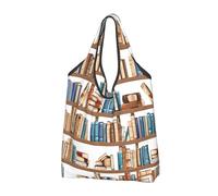 JAYWIS Funny Book Shelves Collection and Ladder -Print Shopping Bags Reusable - Compact Eco-Friendly Tote For Groceries & Travel, Long-Lasting, Holds 35lbs.