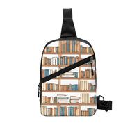 JAYWIS Funny Book Shelves -Print Sports Crossbody Chest Bag, Lightweight Adjustable Pack For Running, Travel, Hiking - Water-Resistant & Foldable Design.