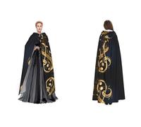 JAYWIS Gold Musical Note with Fallen Shiny Star -Print Budget Hooded Cloak For Adults - Adjustable Cape Halloween Costumes, Festivals & Gothic Events