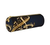 JAYWIS (Gold Musical Note with Fallen Shiny Star) Print Leather Pencil Case with Zipper Crossgrain Design, Compact Cylinder Organizer for School,Office & Travel