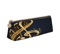 JAYWIS (Gold Musical Note with Fallen Shiny Star) Print Triangular Leather Pencil Case-Crossgrain Organizer for School, Office & Travel,Premium Zipper Design