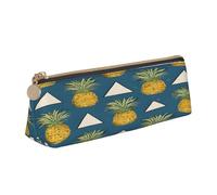 JAYWIS (Gold Pineapple Background) Print Triangular Leather Pencil Case-Crossgrain Organizer for School, Office & Travel,Premium Zipper Design