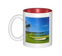 JAYWIS Golf Course -Print Inner Color Ceramic Mugs, Custom Colored Interior for Home Office Cafe, Dishwasher & Microwave Safe Coffee Cups Red