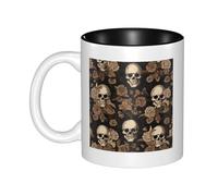 JAYWIS Gothic Wallpaper Skull -Print Inner Color Ceramic Mugs, Custom Colored Interior for Home Office Cafe, Dishwasher & Microwave Safe Coffee Cups Black